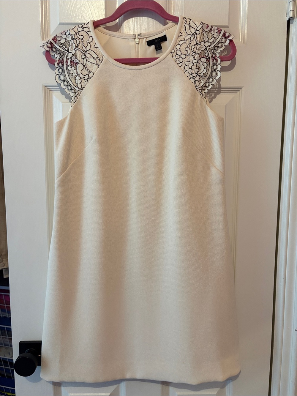J. Crew Cream Shift Dress Edged Lace Cap-Sleeve Dress